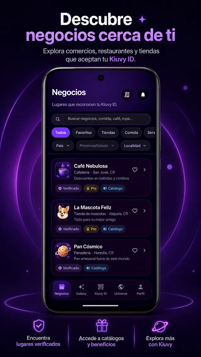 Kiuvy Universe app: discover businesses near you